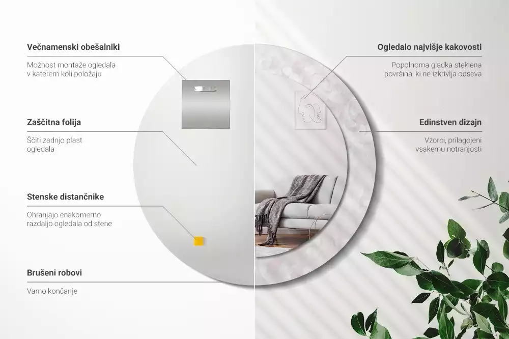 Miroir rond cadre avec impression Texture rococo