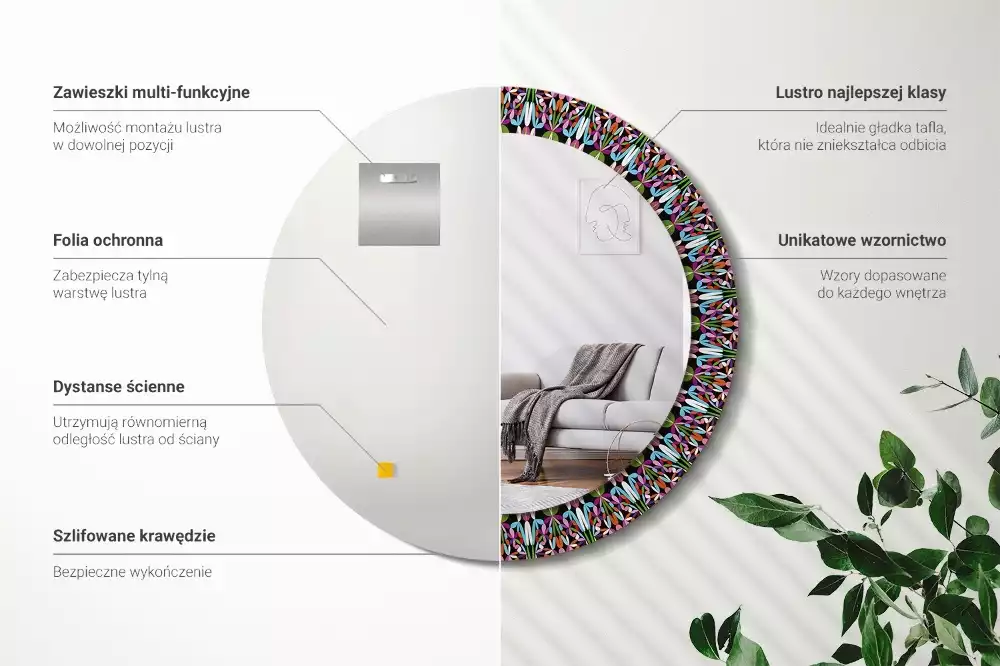 Miroir rond imprimé Motif mandala