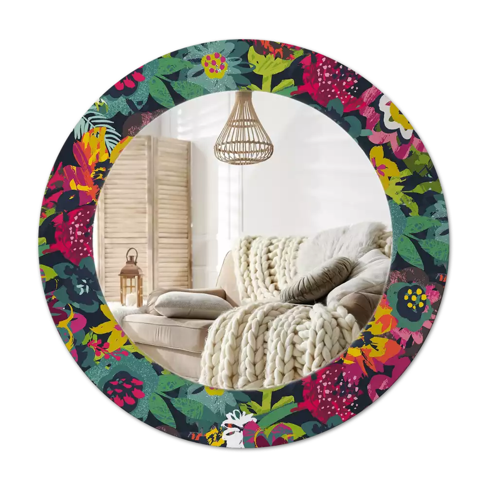 Miroir rond avec décoration Fleurs peintes