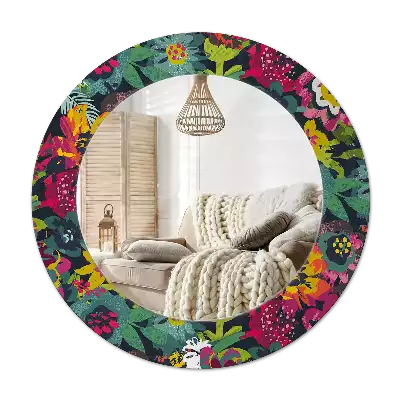 Miroir rond avec décoration Fleurs peintes