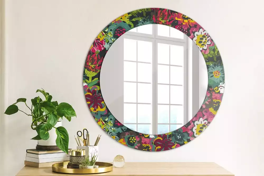 Miroir rond avec décoration Fleurs peintes