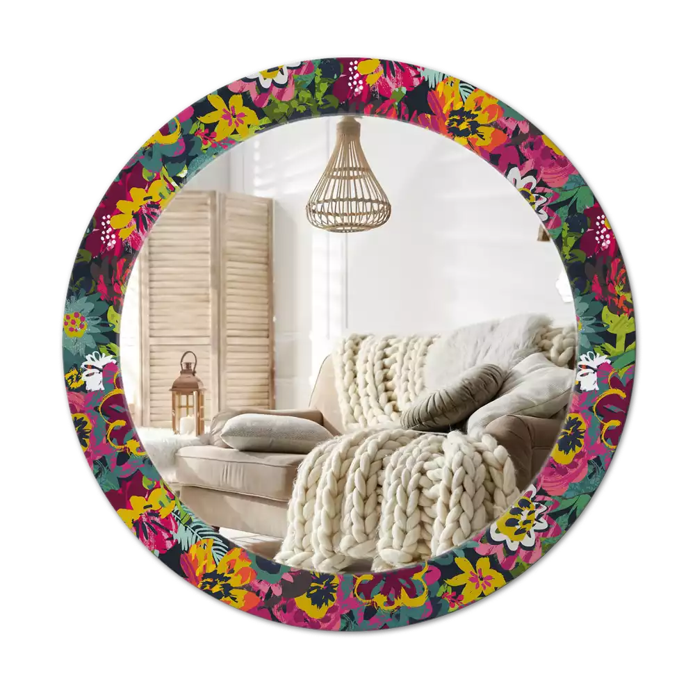 Miroir rond avec décoration Fleurs peintes