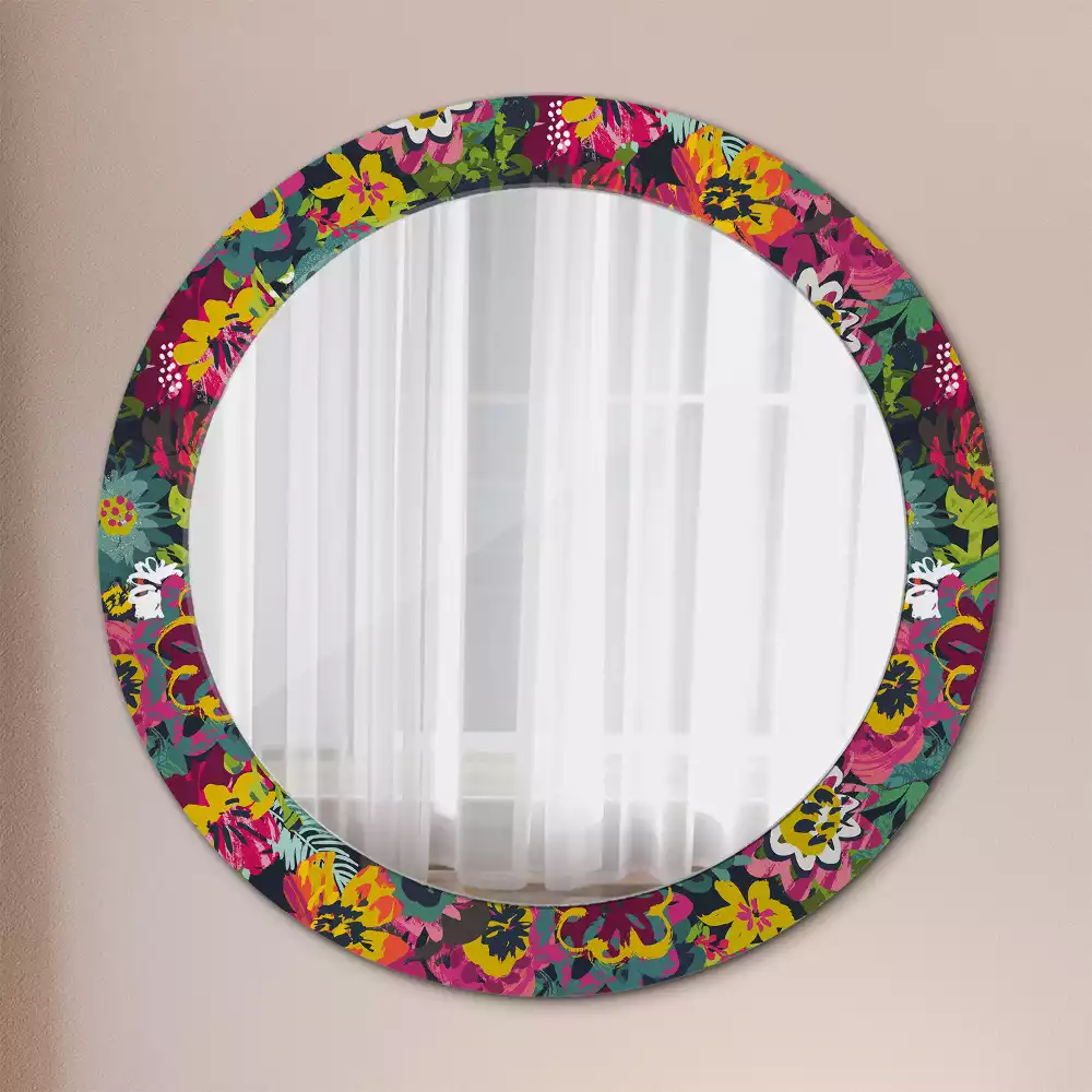 Miroir rond avec décoration Fleurs peintes