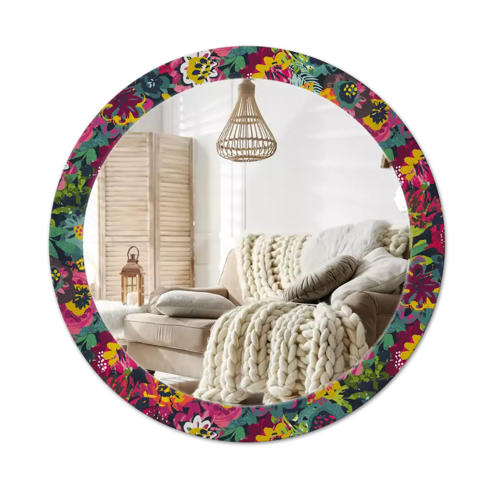 Miroir rond avec décoration Fleurs peintes