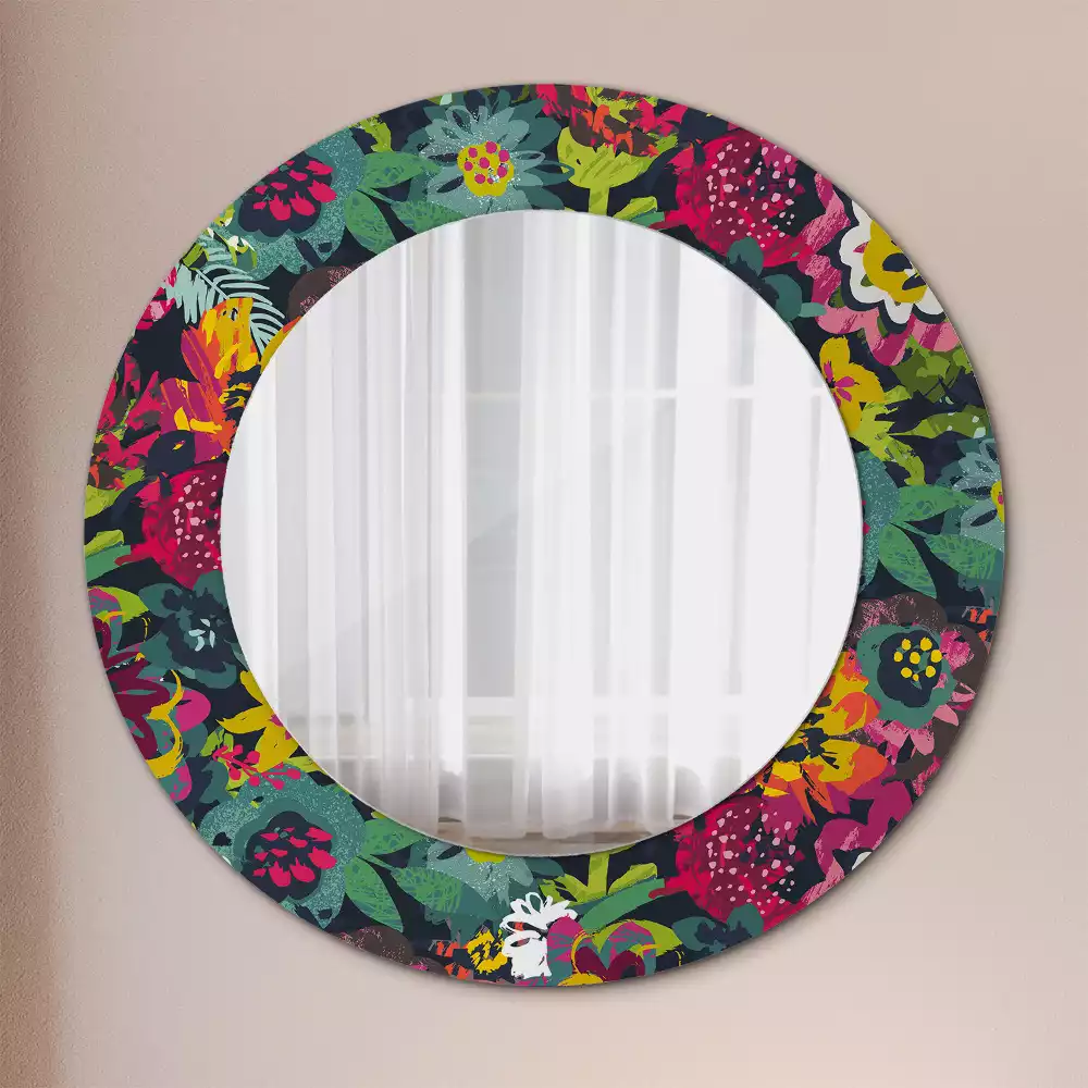 Miroir rond avec décoration Fleurs peintes