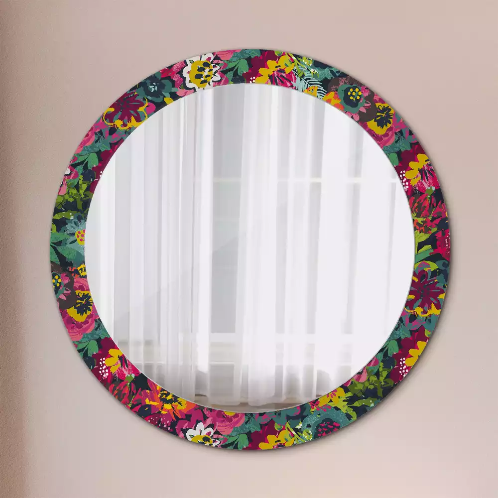 Miroir rond avec décoration Fleurs peintes