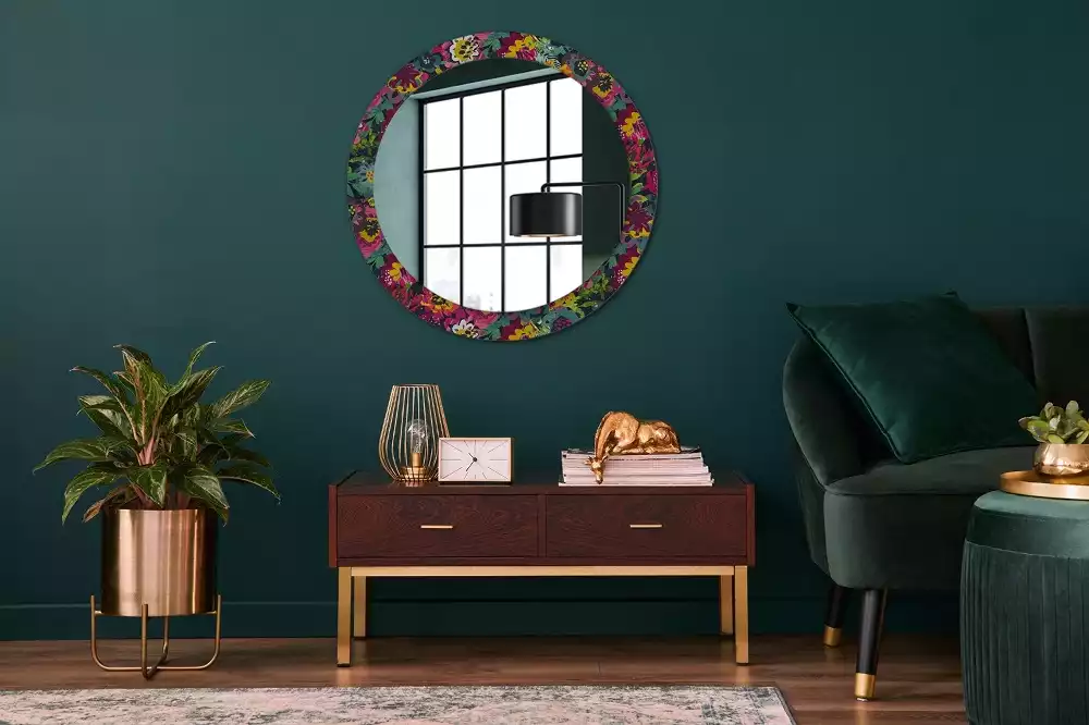 Miroir rond avec décoration Fleurs peintes