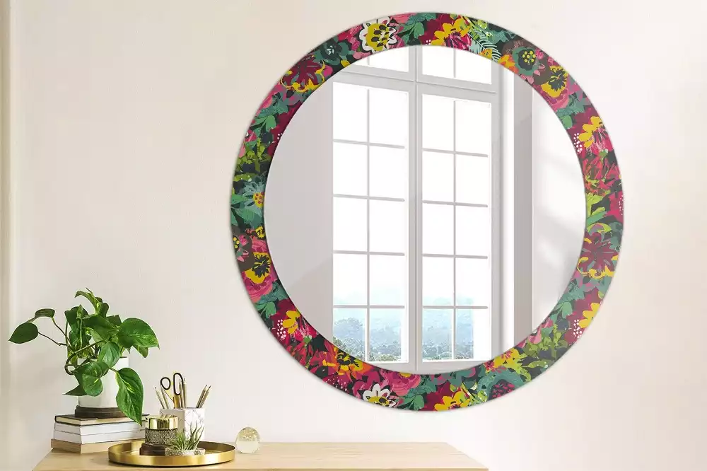 Miroir rond avec décoration Fleurs peintes