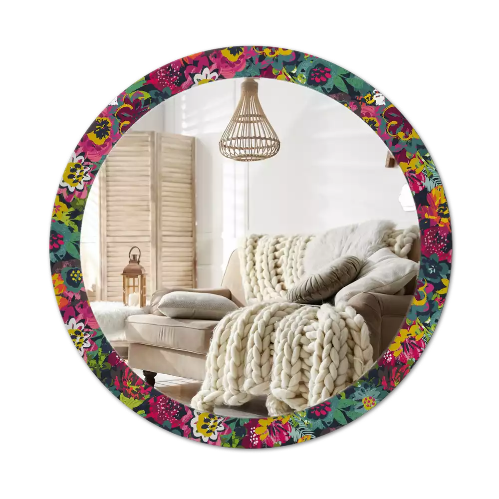 Miroir rond avec décoration Fleurs peintes