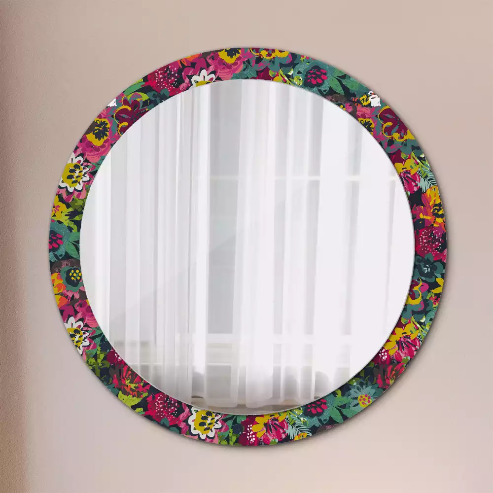 Miroir rond avec décoration Fleurs peintes
