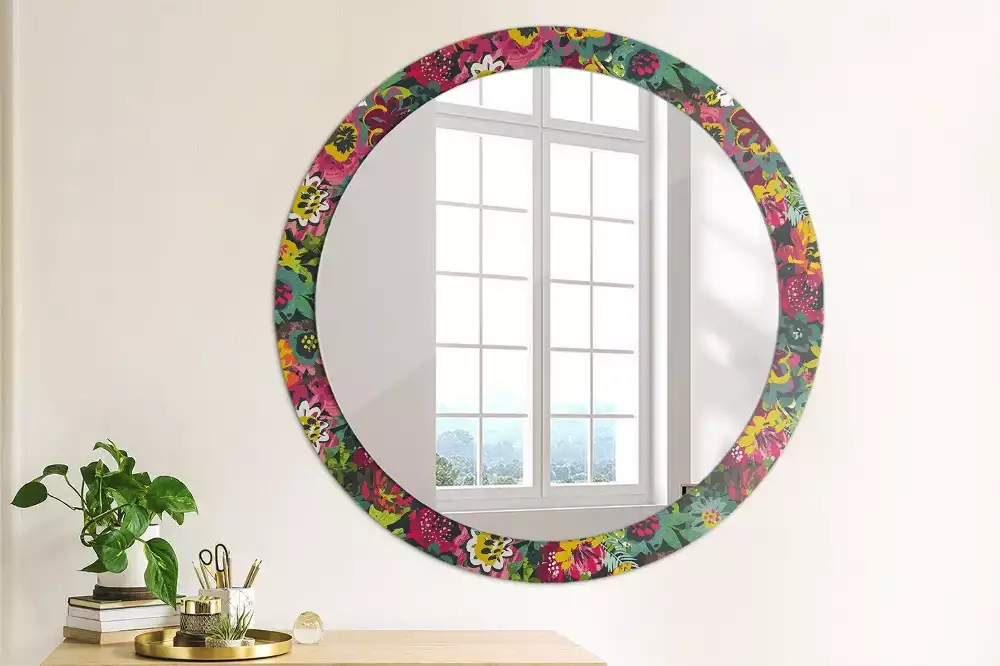 Miroir rond avec décoration Fleurs peintes