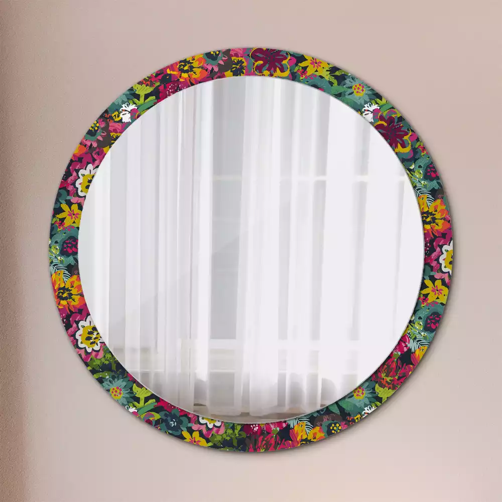 Miroir rond avec décoration Fleurs peintes