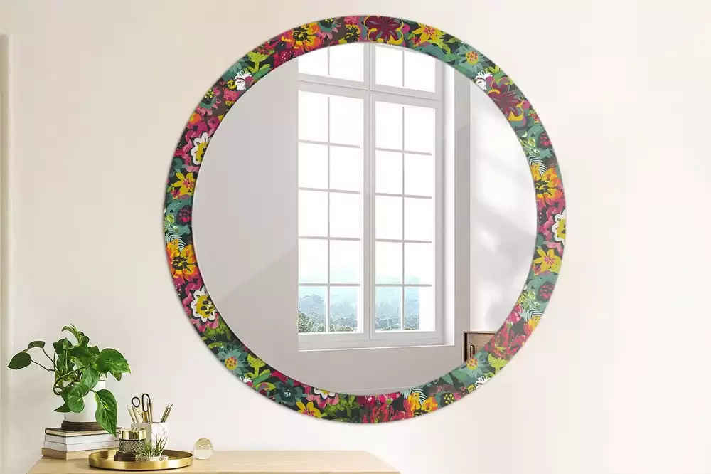 Miroir rond avec décoration Fleurs peintes