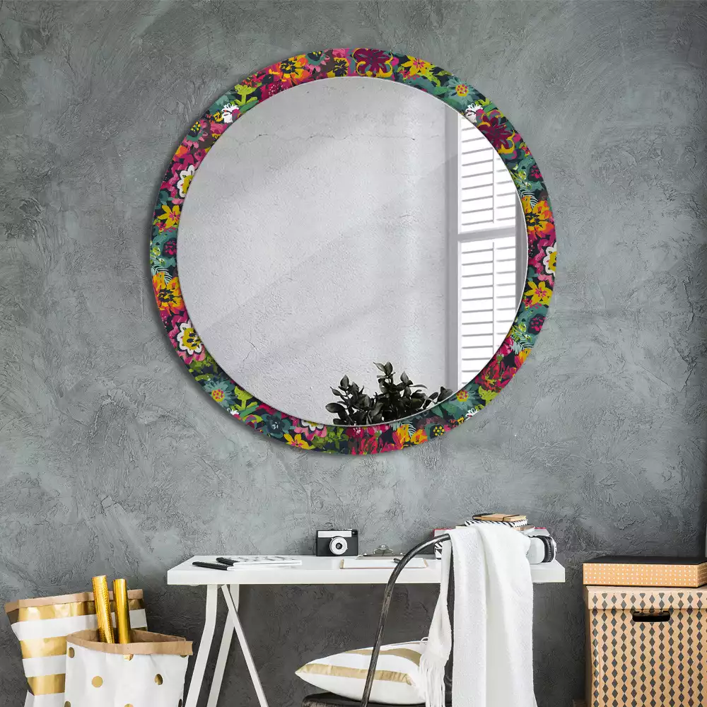 Miroir rond avec décoration Fleurs peintes