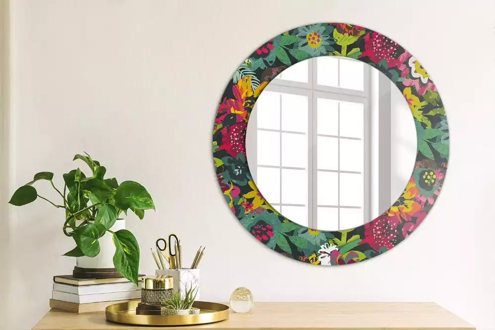 Miroir rond avec décoration Fleurs peintes