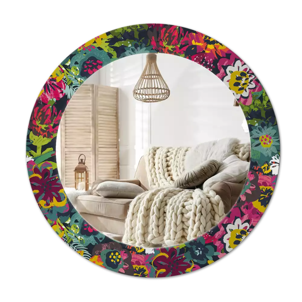 Miroir rond avec décoration Fleurs peintes
