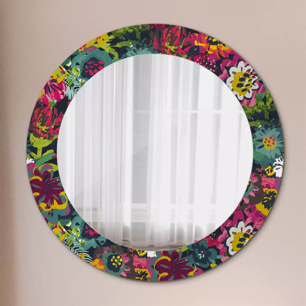 Miroir rond avec décoration Fleurs peintes