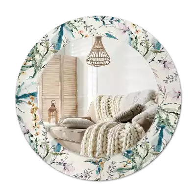 Miroir rond cadre avec impression Fleurs aquarelles