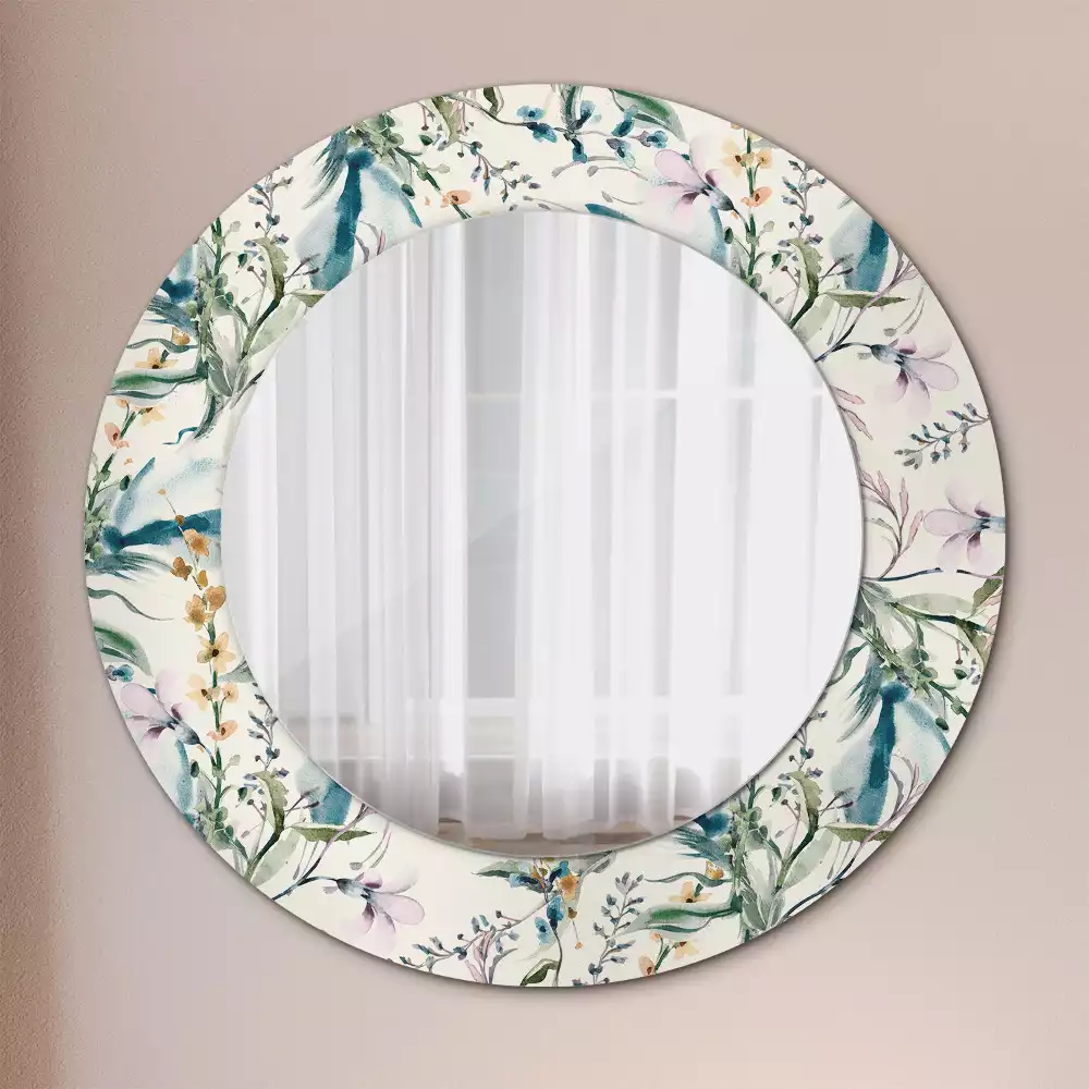 Miroir rond cadre avec impression Fleurs aquarelles