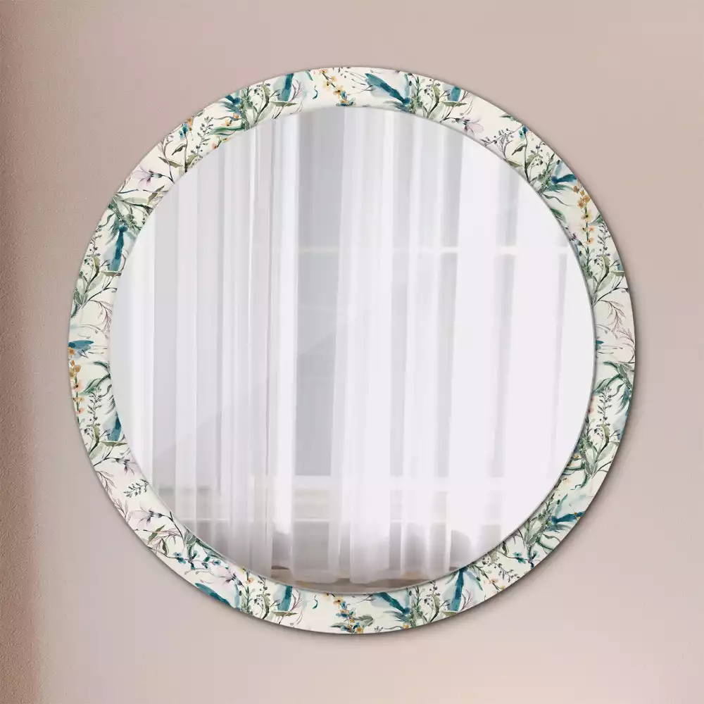 Miroir rond cadre avec impression Fleurs aquarelles