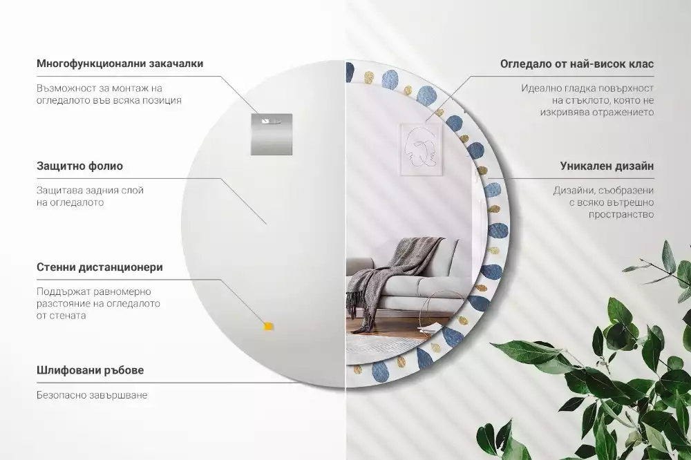 Miroir rond avec décoration Mandala lunaire