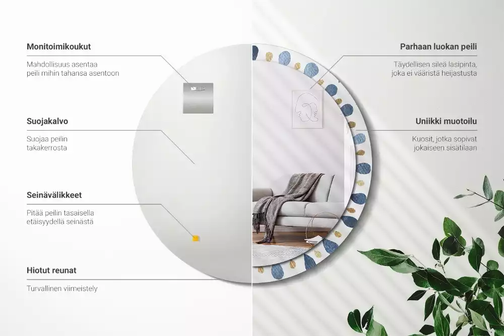 Miroir rond avec décoration Mandala lunaire