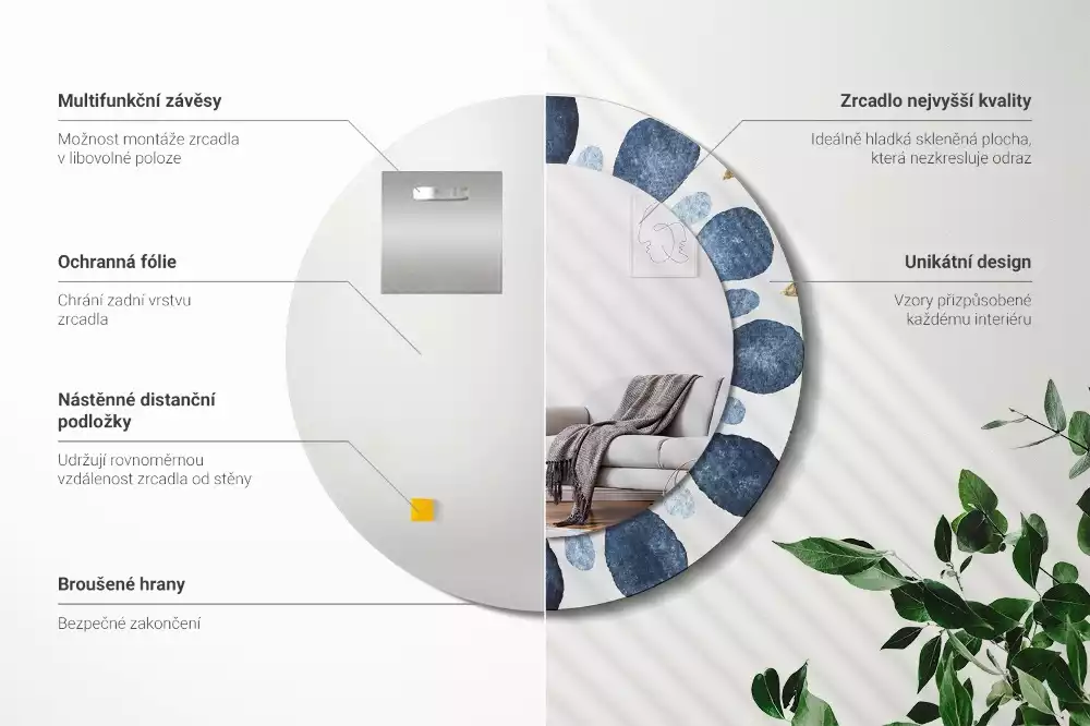 Miroir rond avec décoration Mandala lunaire