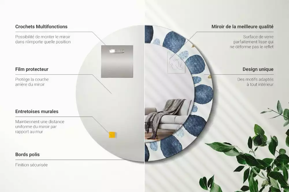 Miroir rond avec décoration Mandala lunaire