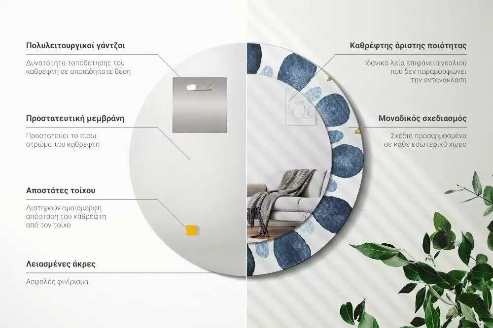 Miroir rond avec décoration Mandala lunaire