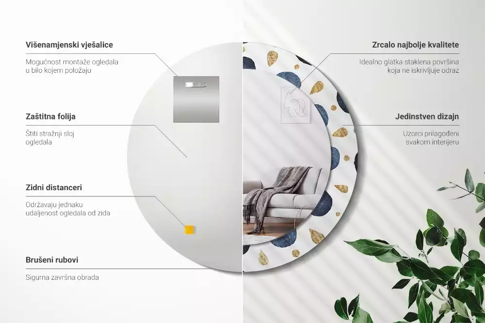 Miroir rond avec décoration Mandala lunaire