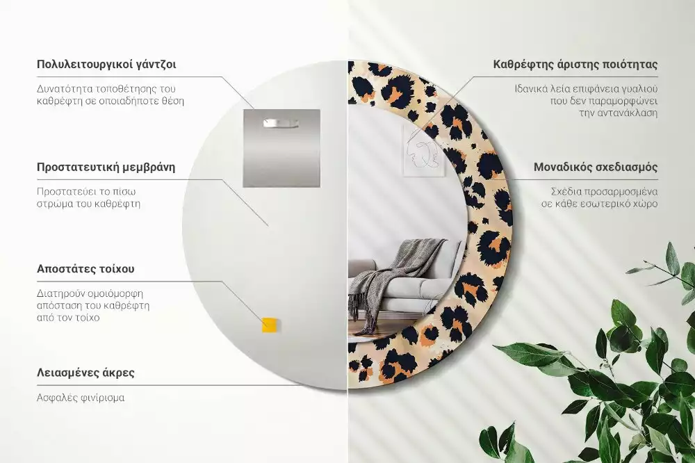 Miroir rond cadre avec impression Motif à taches