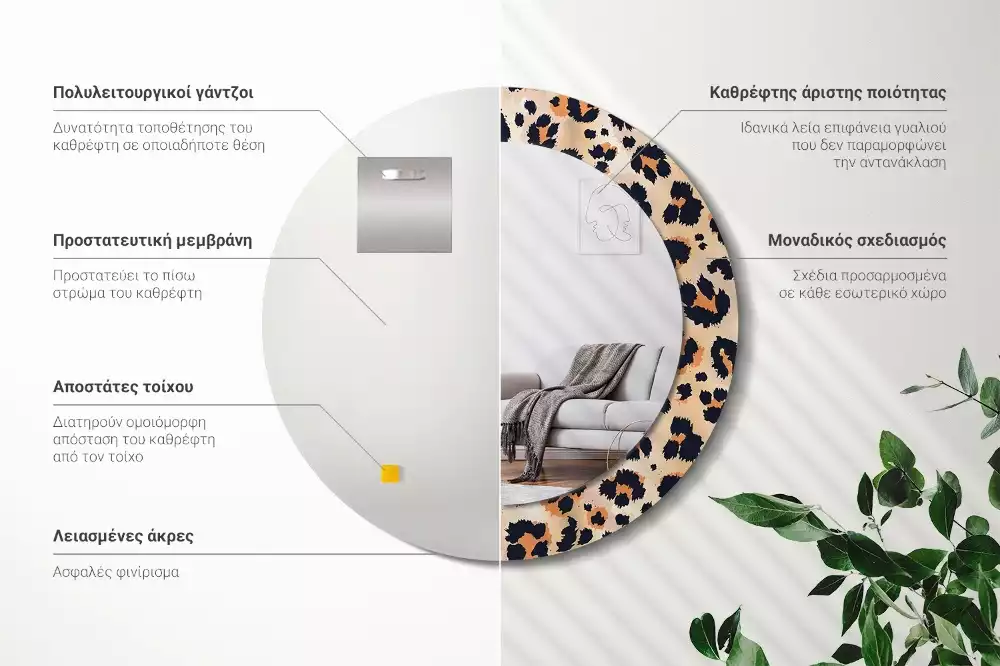 Miroir rond cadre avec impression Motif à taches