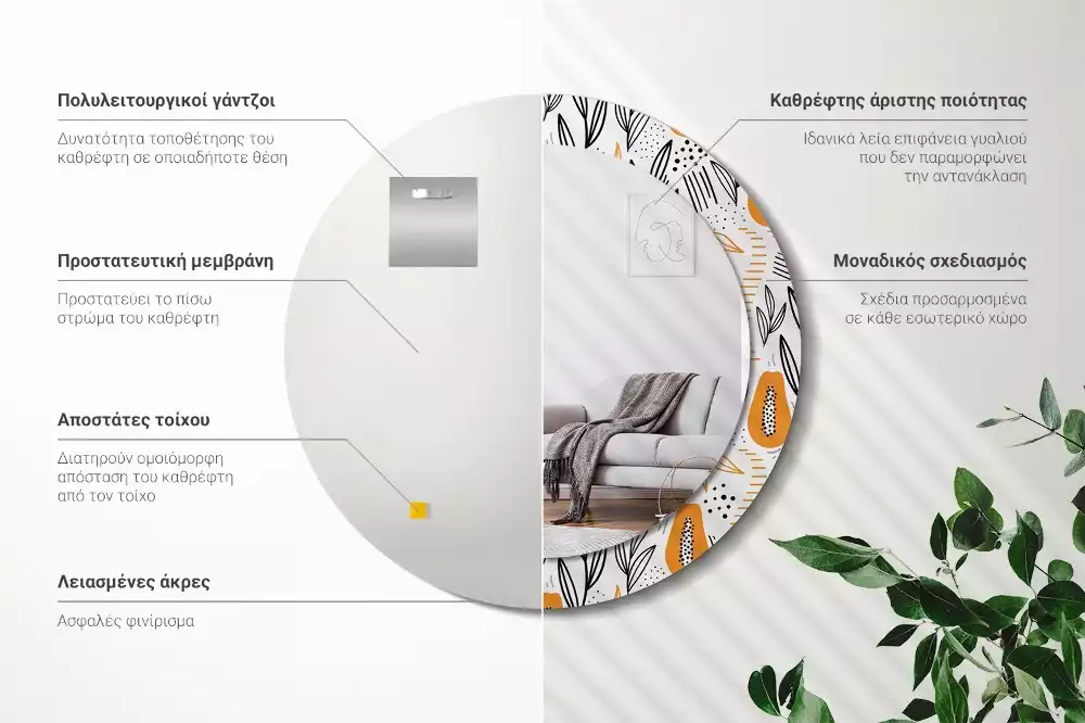 Miroir rond imprimé Papayes