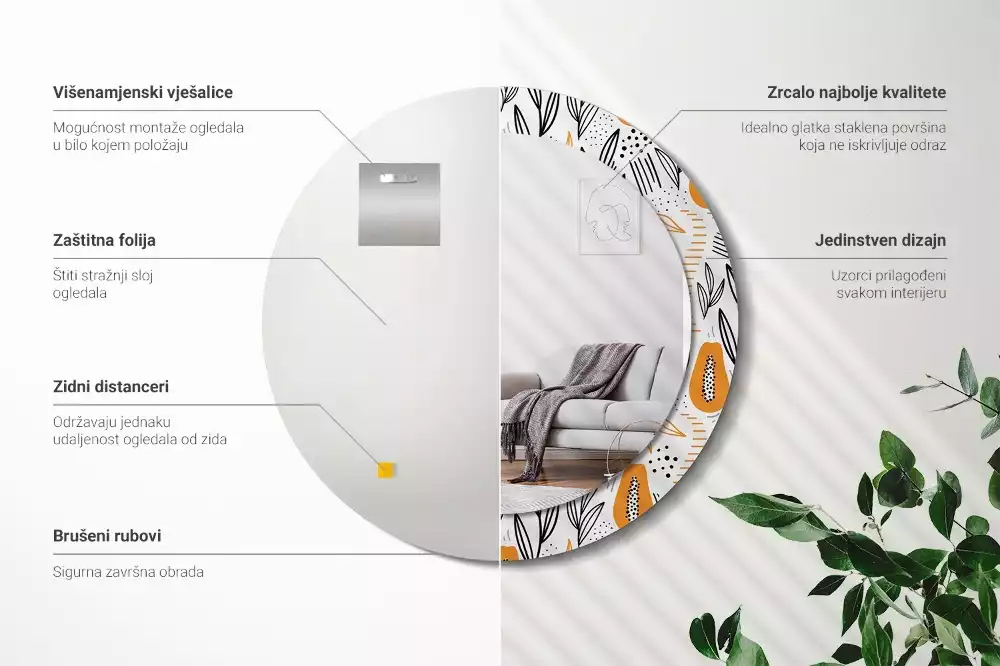 Miroir rond imprimé Papayes