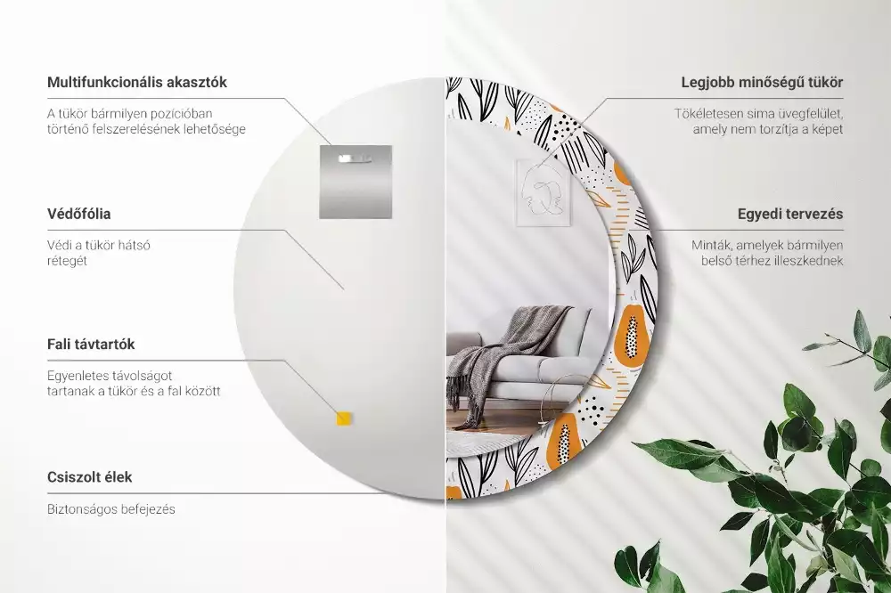 Miroir rond imprimé Papayes