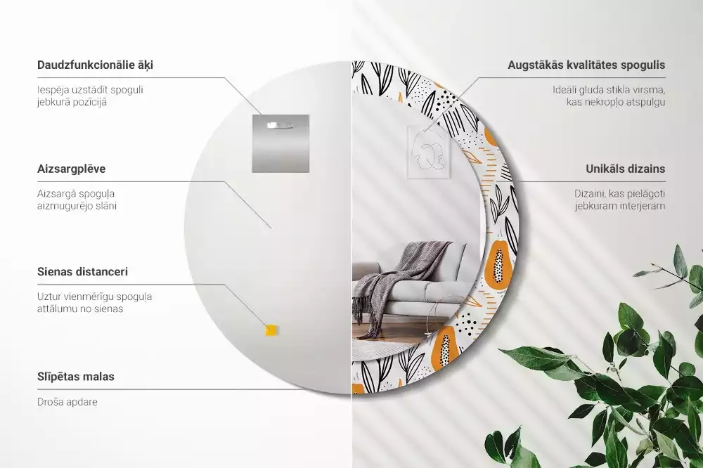 Miroir rond imprimé Papayes