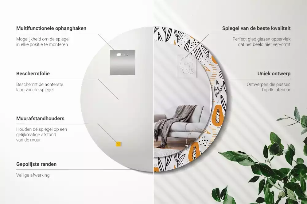 Miroir rond imprimé Papayes