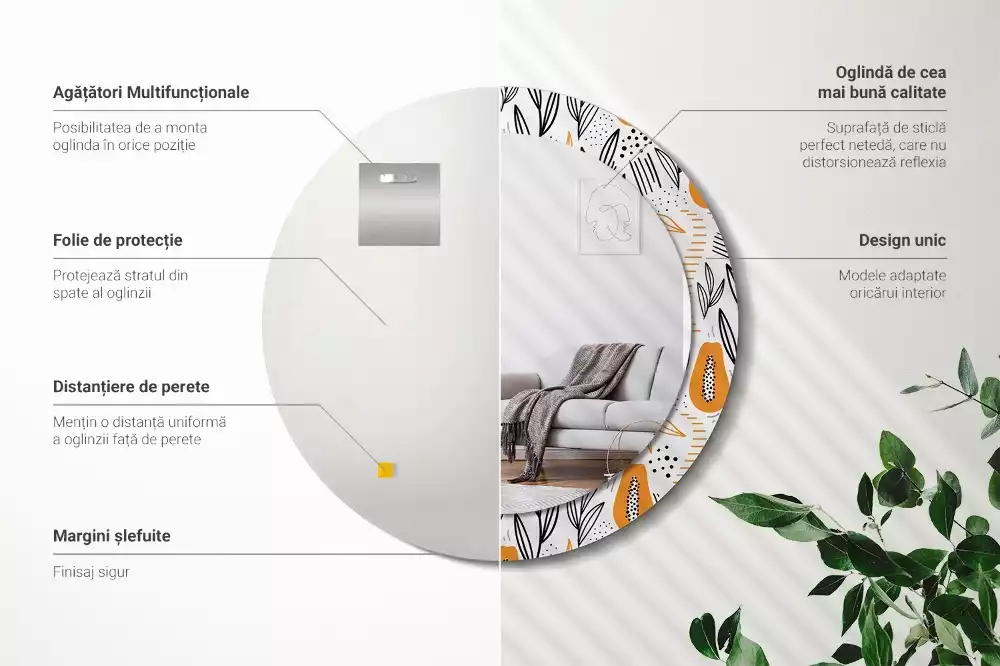 Miroir rond imprimé Papayes