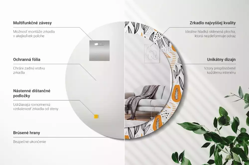 Miroir rond imprimé Papayes