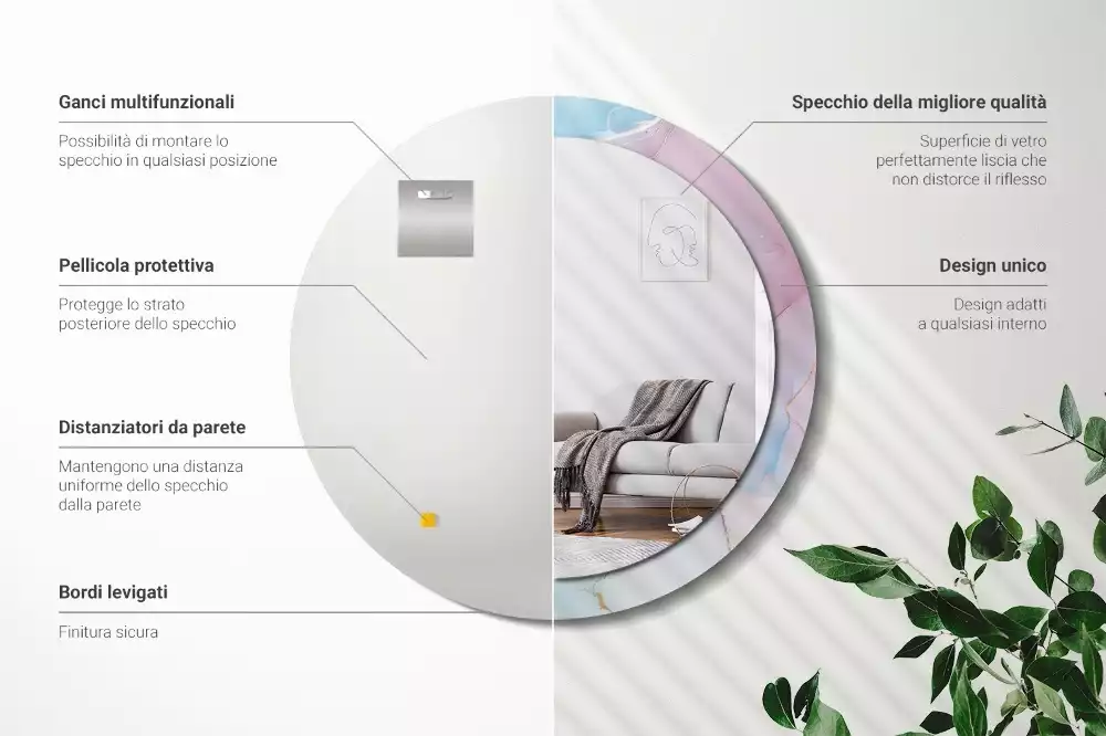 Miroir rond avec décoration Style marbré