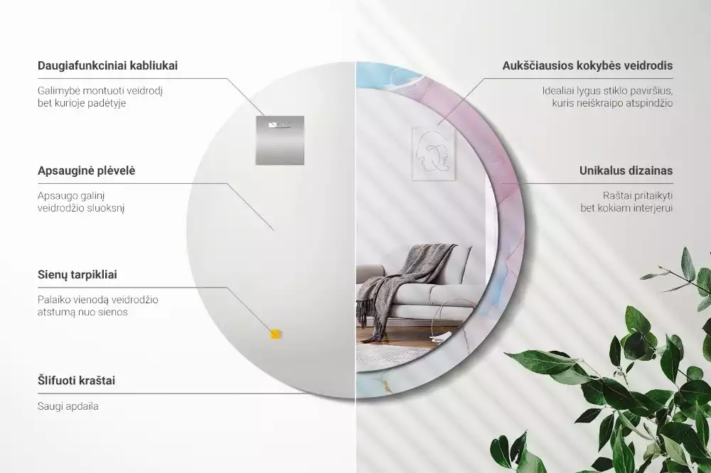 Miroir rond avec décoration Style marbré