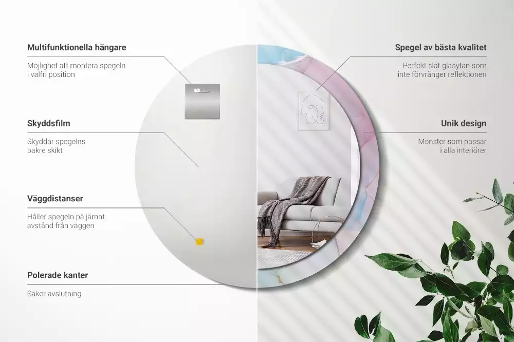 Miroir rond avec décoration Style marbré