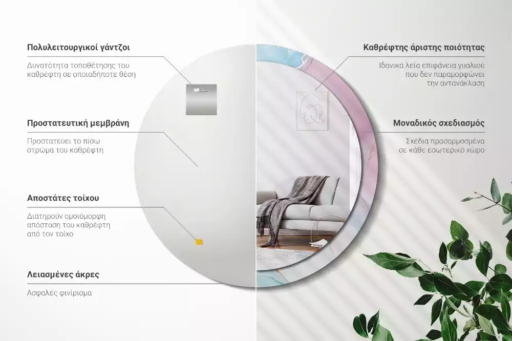 Miroir rond avec décoration Style marbré