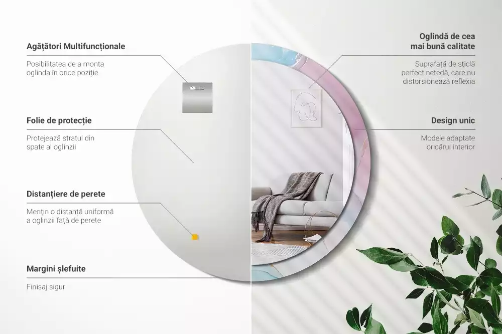 Miroir rond avec décoration Style marbré