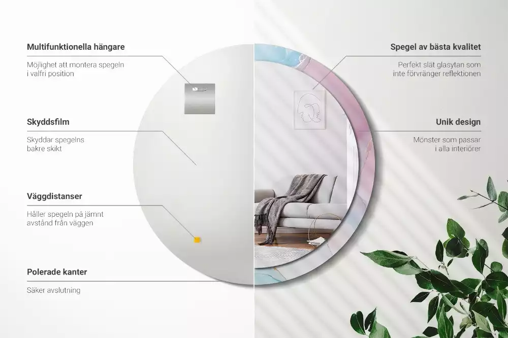 Miroir rond avec décoration Style marbré