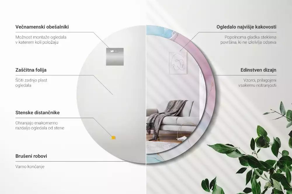 Miroir rond avec décoration Style marbré