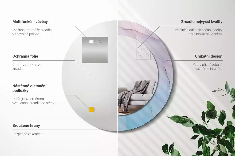 Miroir rond avec décoration Style marbré