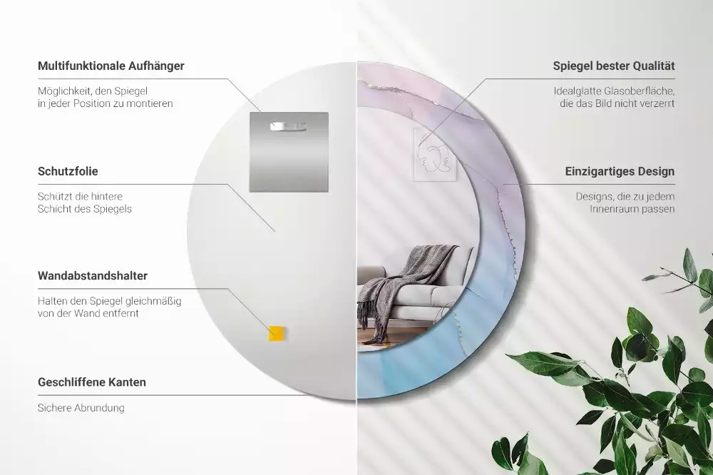 Miroir rond avec décoration Style marbré