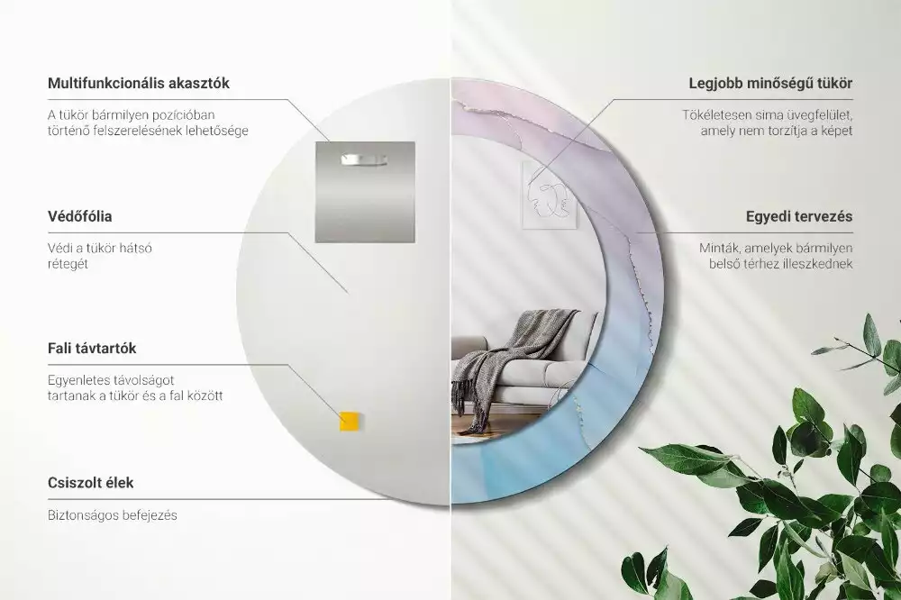 Miroir rond avec décoration Style marbré