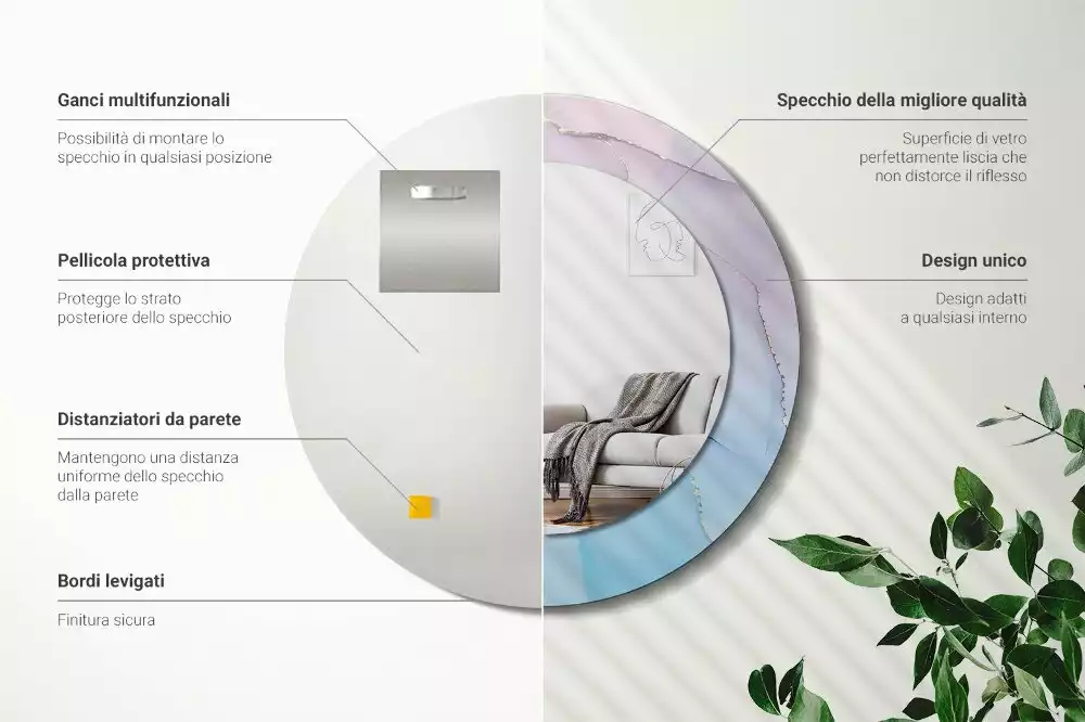 Miroir rond avec décoration Style marbré